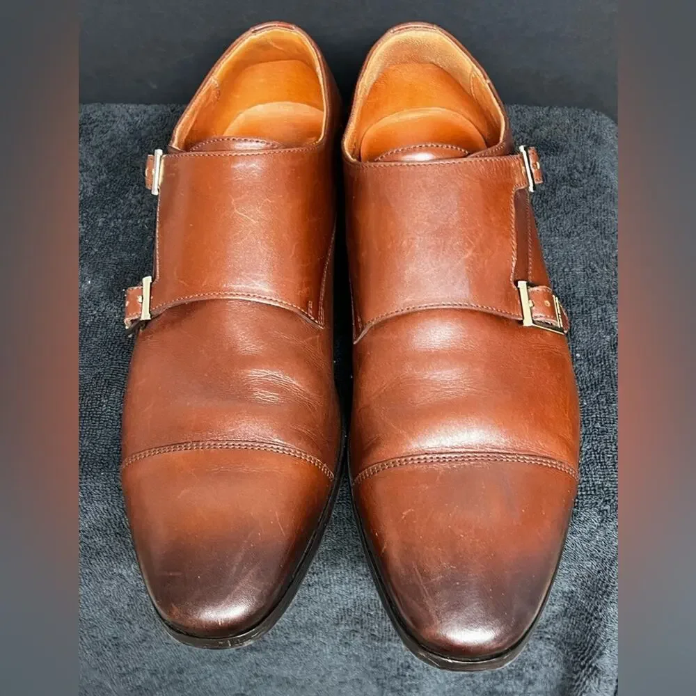 Wolf & Shepherd Mens Gambit Shoes Brown Monk Strap Buckle Leather Size 11 NICE